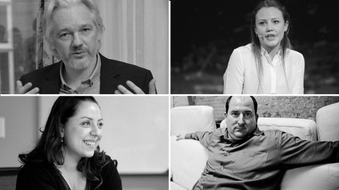 Julian Assange, Sarah Harrison, Renata Avila and Andy Müller-Maguhn
